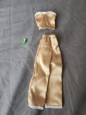 1998 Barbie Fashion Avenue Gold Satin Pajama Set & Green Nail Polish